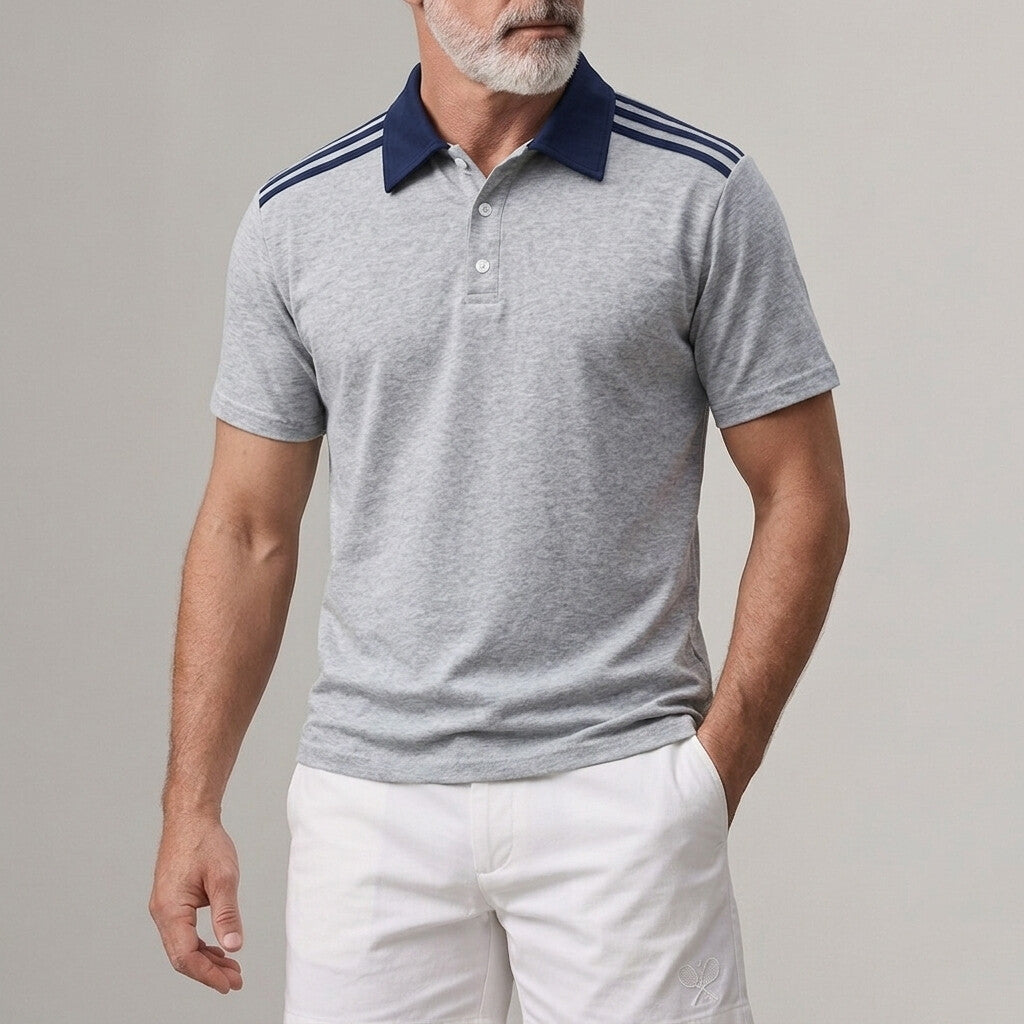 Men's Sporty Contrast Turndown Collar Striped Short Sleeve Polo Shirt