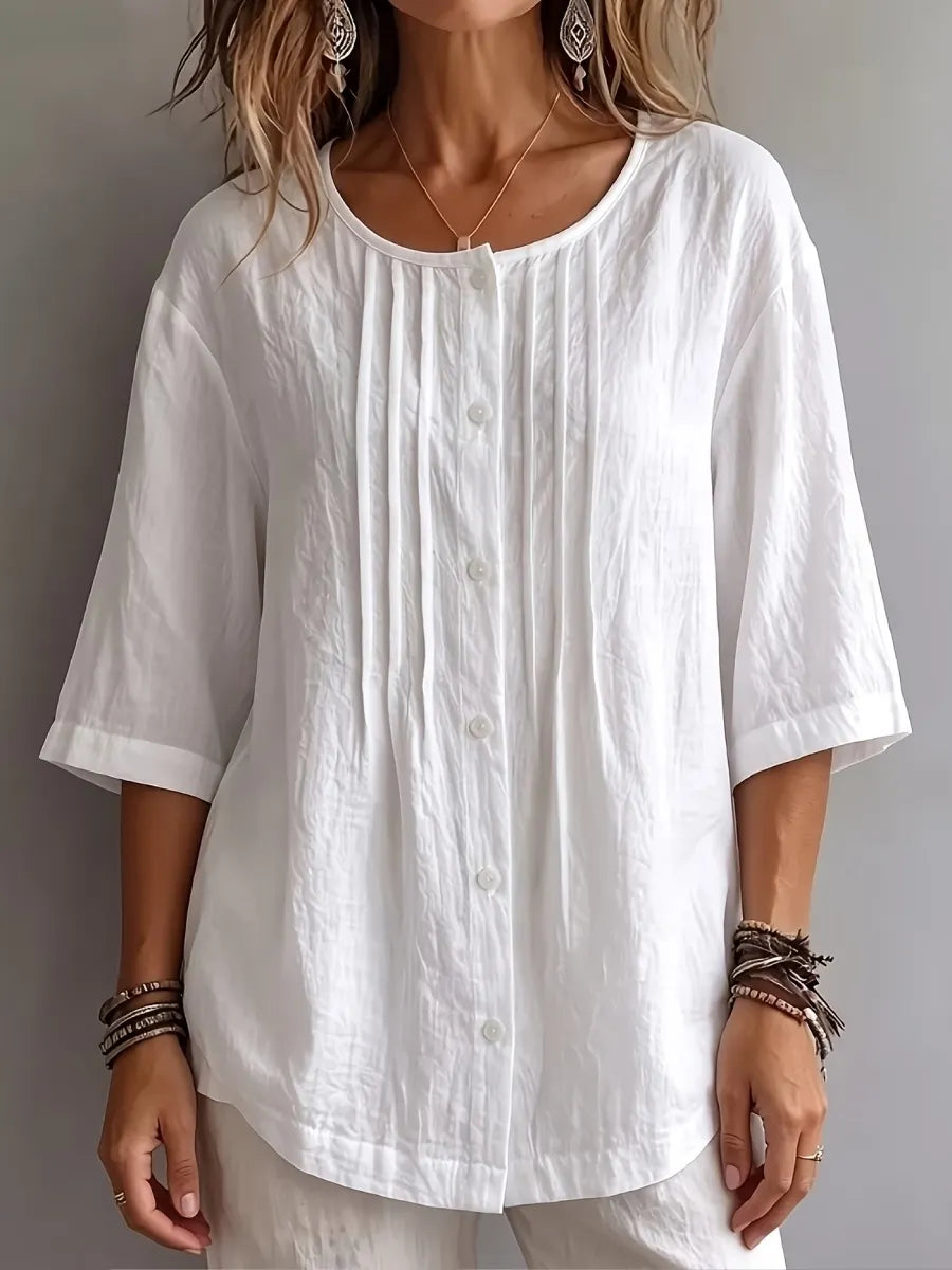 CLEARANCE SALE🔥 Effortless Pleated Cotton-Linen Blouse