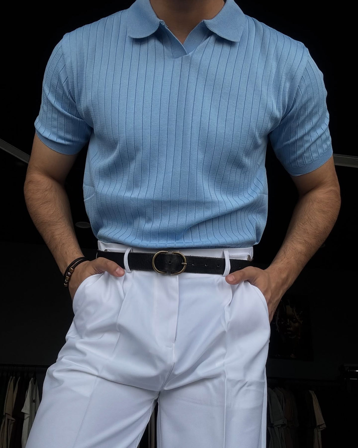 Men's Business Casual Polo Collar Geometric Printed Short-Sleeved Shirt