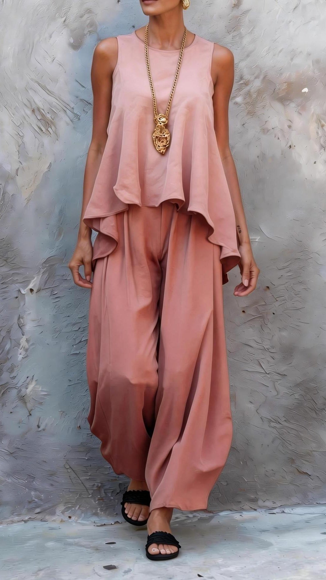 Women's Casual Two-Piece Set: Sleeveless Top & Loose Wide-Leg Pants