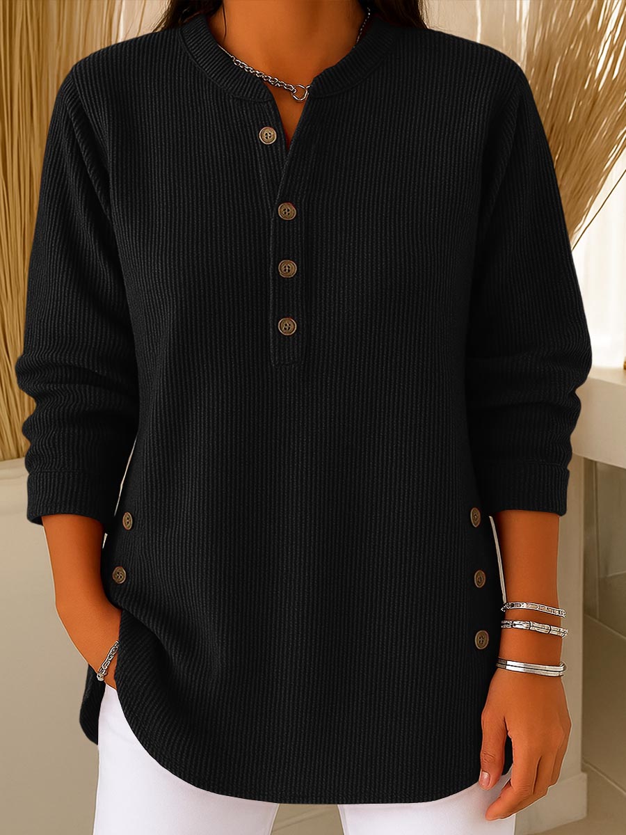 CLEARANCE SALE🔥 Women's Ribbed Button-Detail Henley Top
