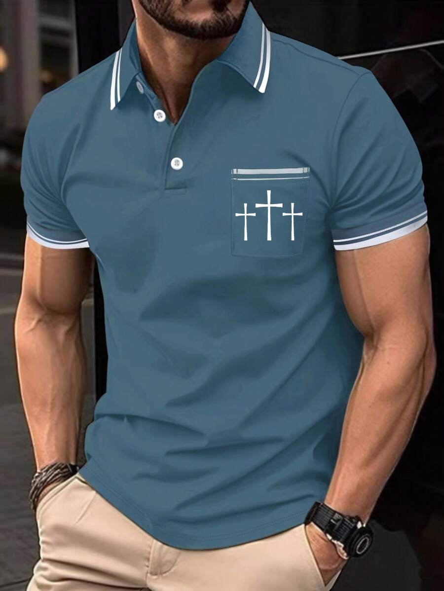 Men's Retro Faith  Casual Printed Polo Shirt