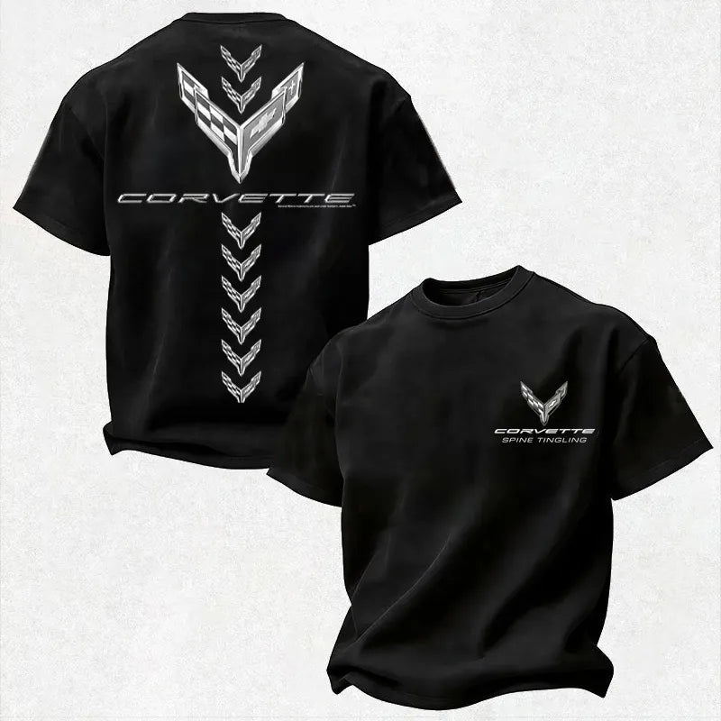 Vette C7 Spine Tingling Vertical Centerline Crossed Flags Logo Cotton Print Men's T-shirt
