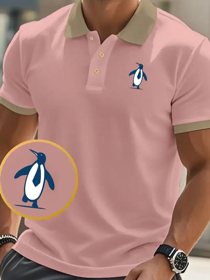 Men's Classic Casual Business Penguin Fashion Color Block Polo Shirt