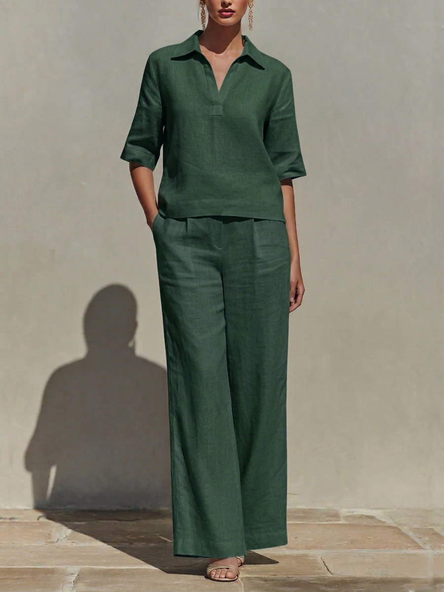 Clearance Sale🔥 Women's Solid Cotton Linen Two-Piece Set