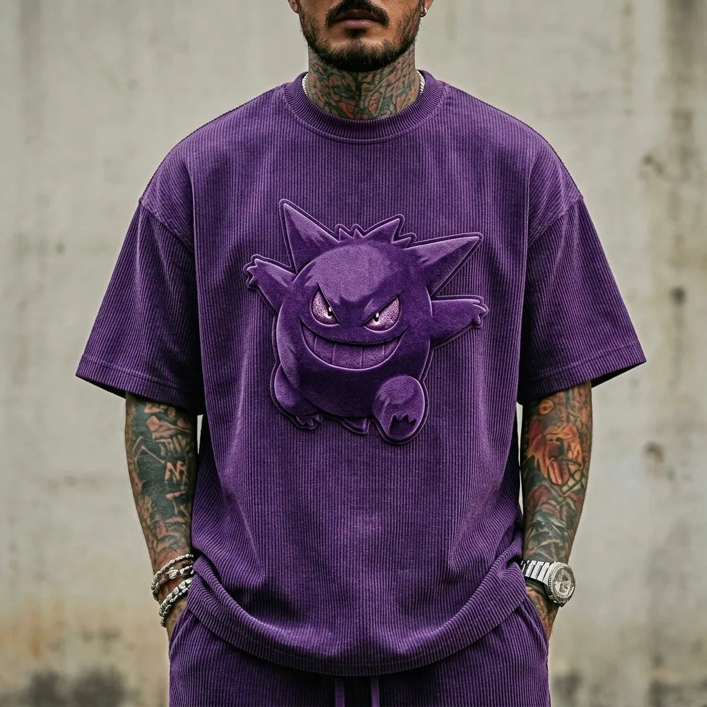 Pokémon Unisex Anime-Style Retro Corduroy Oversized T-Shirt