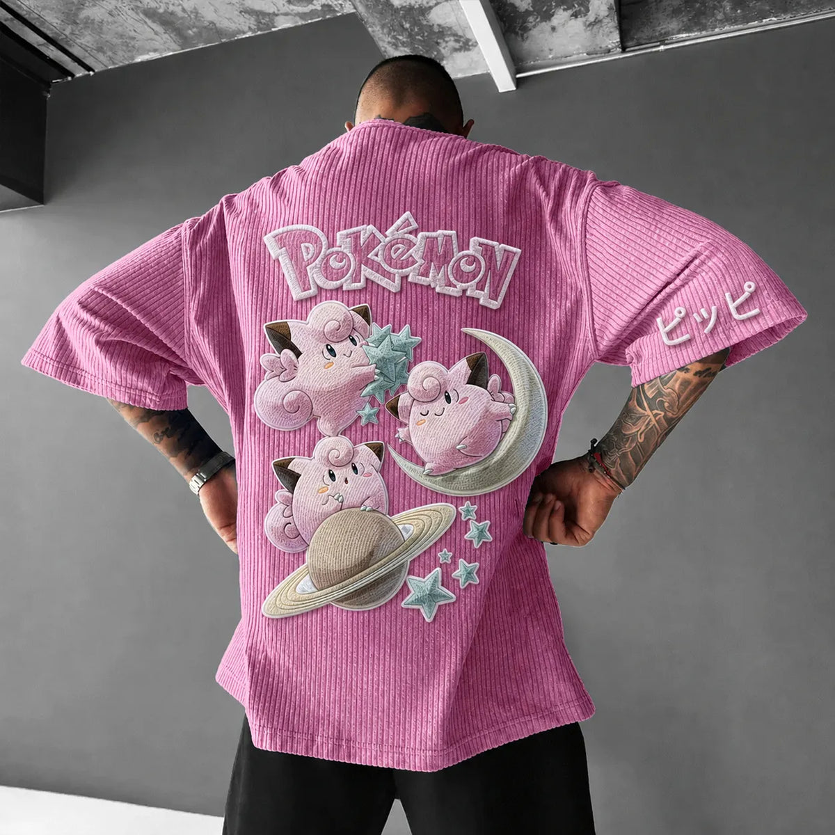 Pokémon Unisex Anime-Style Retro Corduroy Oversized T-Shirt