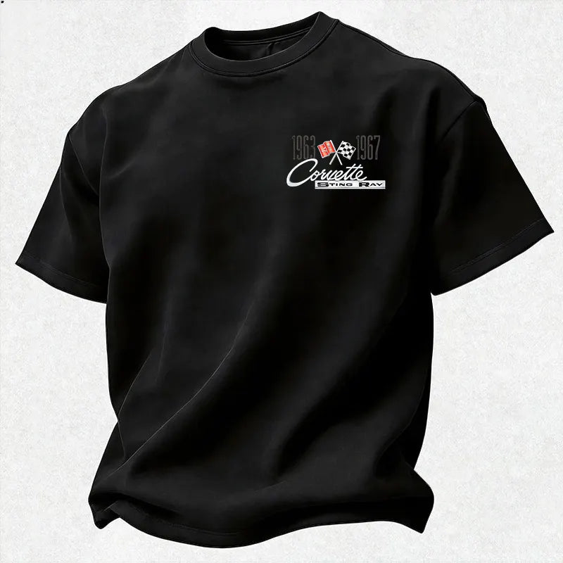 Vette C2 Sting Ray Crossed Flags Logo Cotton Print Men's T-Shirt
