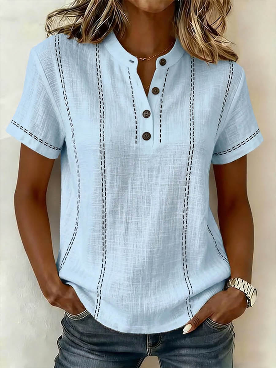 CLEARANCE🔥 Women's V-neck Short-sleeve Casual Loose Cotton-linen Top