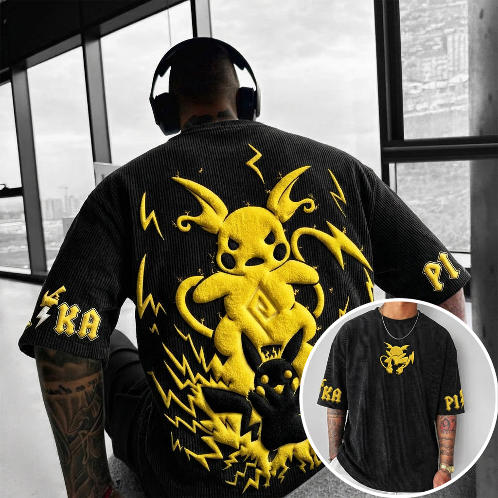 Pokémon Unisex Anime-Style Retro Corduroy Oversized T-Shirt