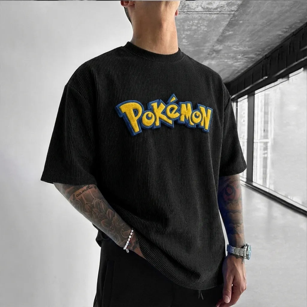 Pokémon Unisex Anime-Style Retro Corduroy Oversized T-Shirt