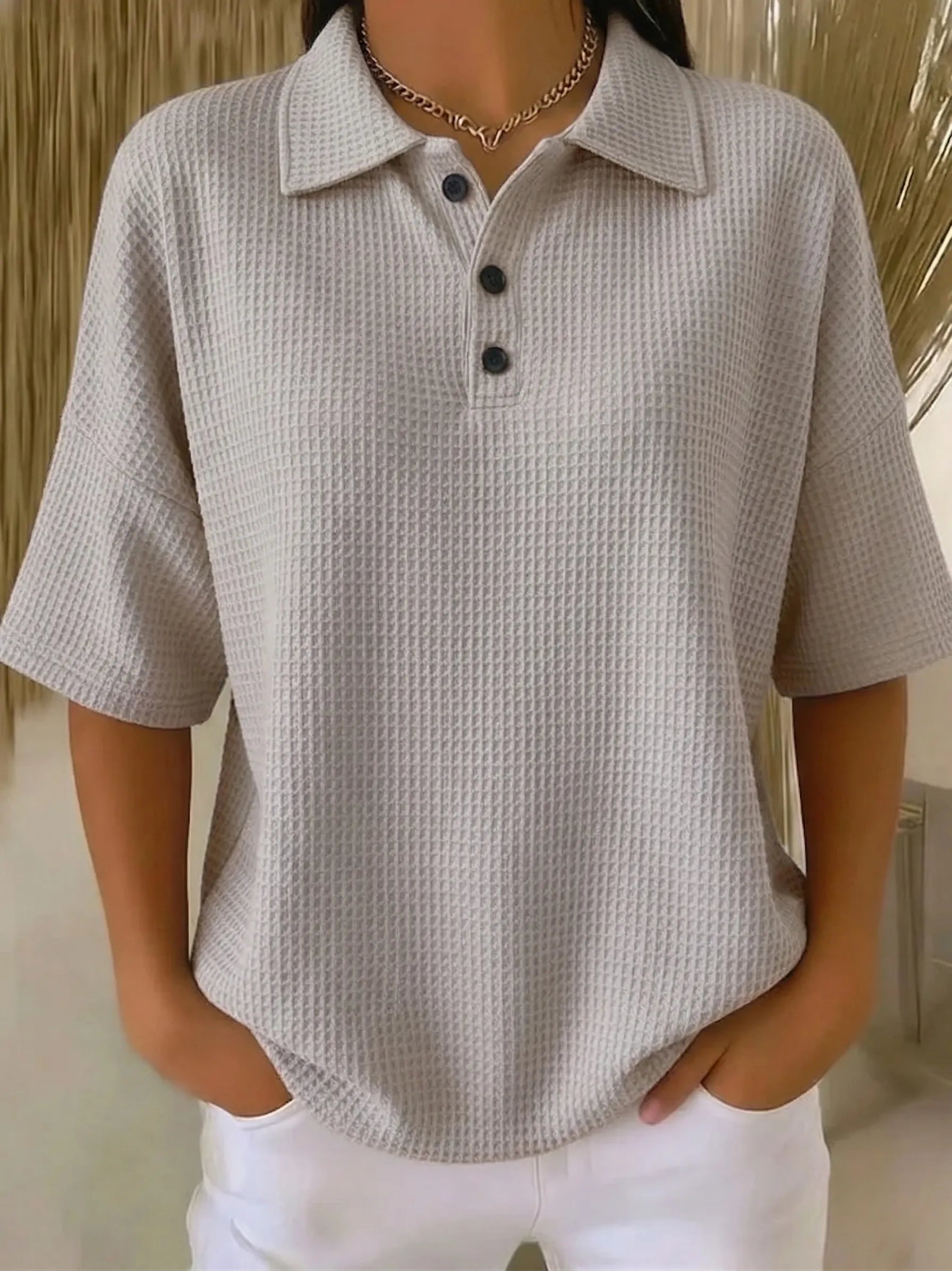 Clearance Sale🔥 Women's Casual Cozy Polo Collar Waffle Shirt