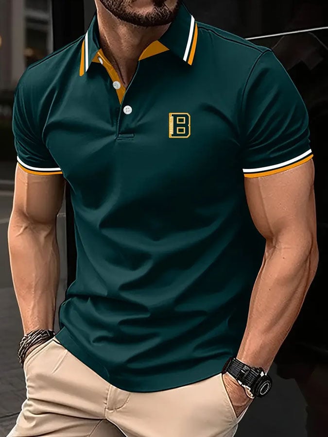 Men'S Casual Classic Letter Pattern Polo Shirt