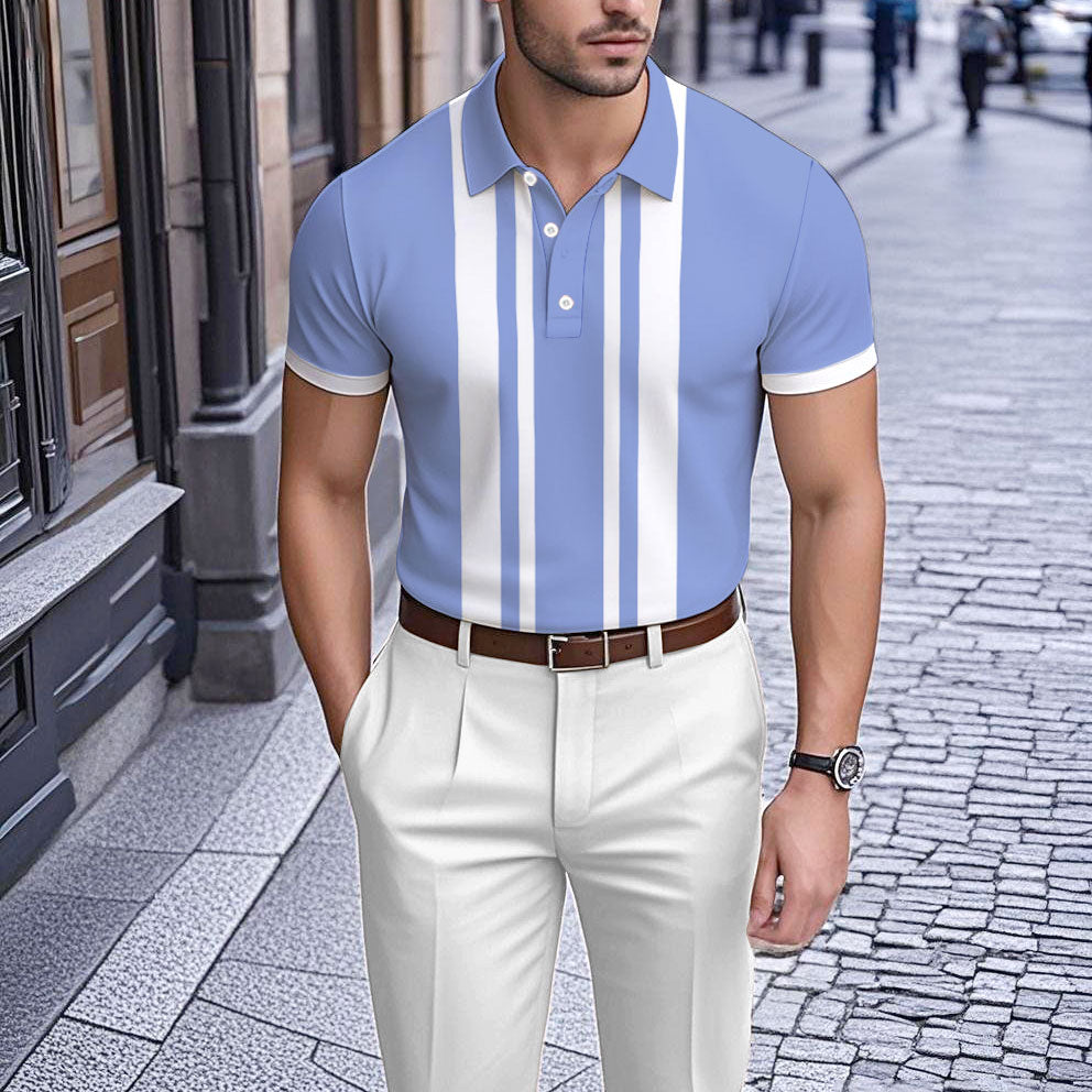 Men's Business Casual Polo Collar Geometric Printed Short-Sleeved Shirt