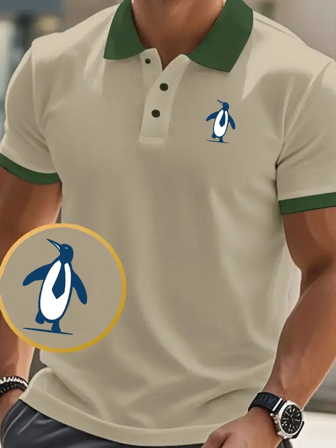 Men's Classic Casual Business Penguin Fashion Color Block Polo Shirt