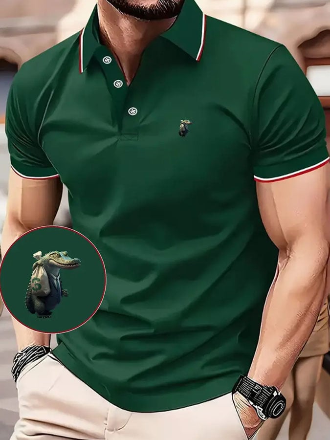 Men's Classic Casual Business Crocodile Fashion Color Block Polo Shirt