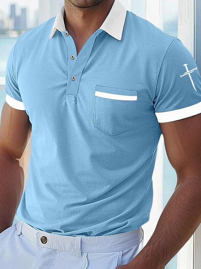 Men's Faith Cross Printed Casual Polo Shirt (With Pockets)