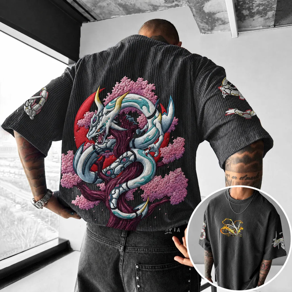 Pokémon Unisex Anime-Style Retro Corduroy Oversized T-Shirt