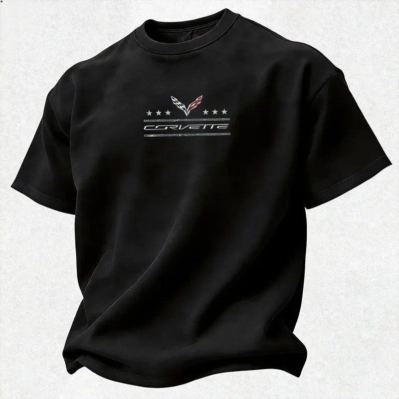 Vette C6 Crossed Flags Distressed Racing Stripe Cotton Print Men's T-Shirt