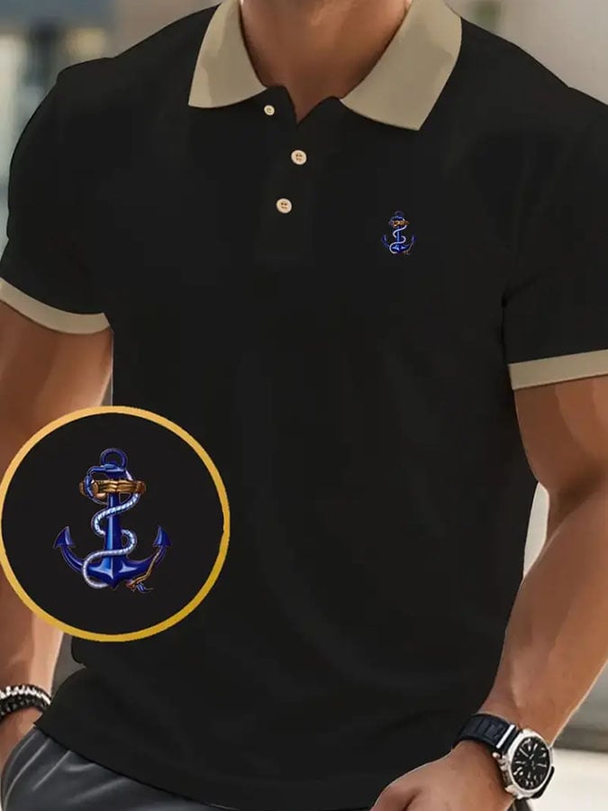 Men's Classic Casual Business Fashion Color Block Polo Shirt