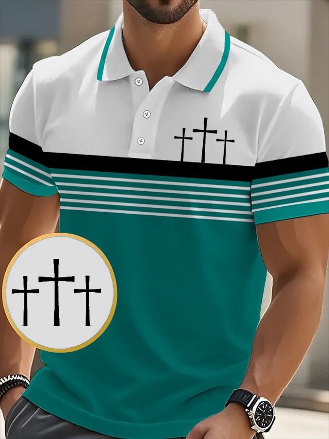Men's Retro Faith  Casual Printed Polo Shirt