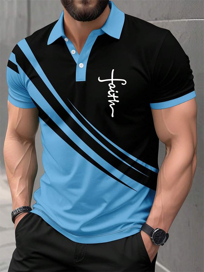 Men's Retro Faith  Casual Printed Polo Shirt