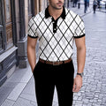 Men's Business Casual Polo Collar Geometric Printed Short-Sleeved Shirt