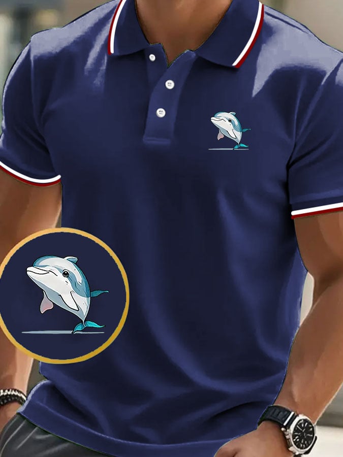 Men'S Casual Classic Dolphin Graphic Golf Polo Shirt