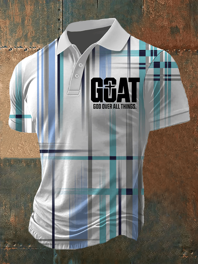 Men's Goat-God Over All Things Print Short Sleeve Polo Shirt