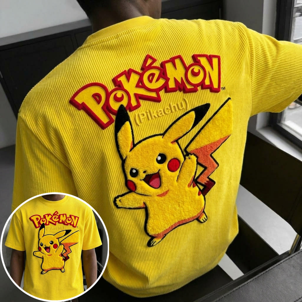 Pokémon Unisex Anime-Style Retro Corduroy Oversized T-Shirt