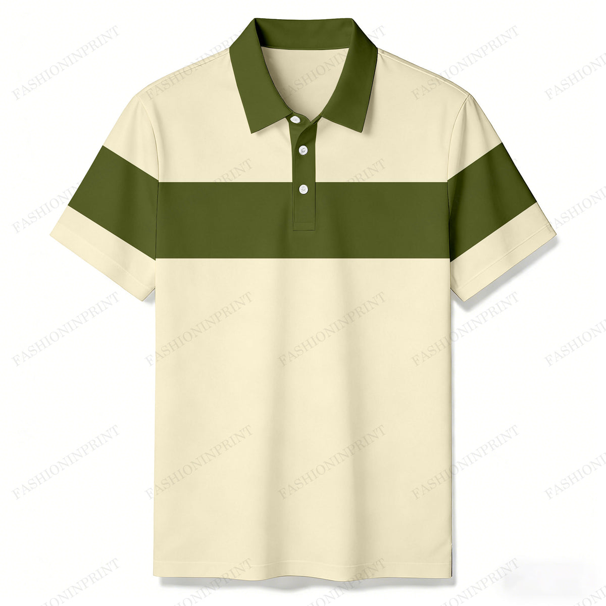 Men's Casual Off-White & Green Geometric Short-Sleeve Shirt