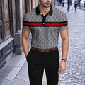 Men's Casual Gray Plaid Printed Short-Sleeve Polo Shirt 203801