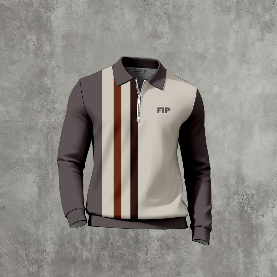 Men's Casual Color Matching Printed Long Sleeves Polo Shirts