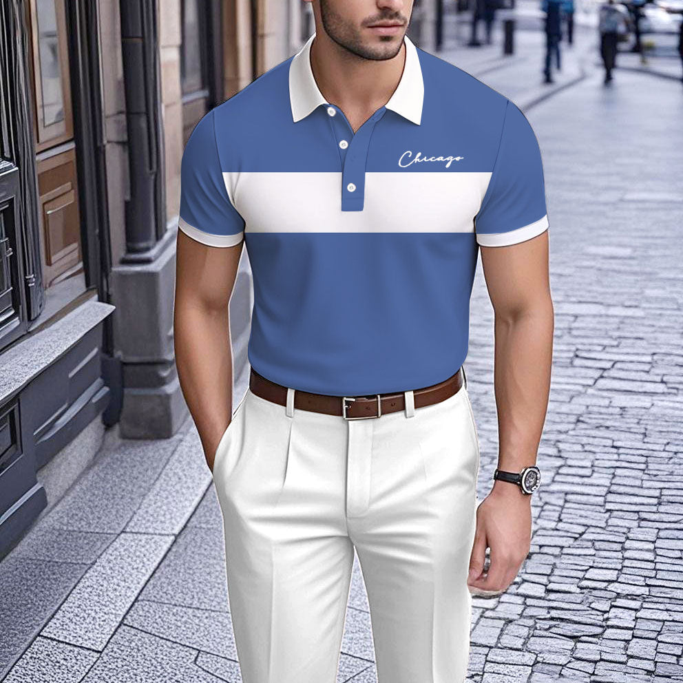 Men's Business Casual Polo Collar Geometric Printed Short-Sleeved Shirt