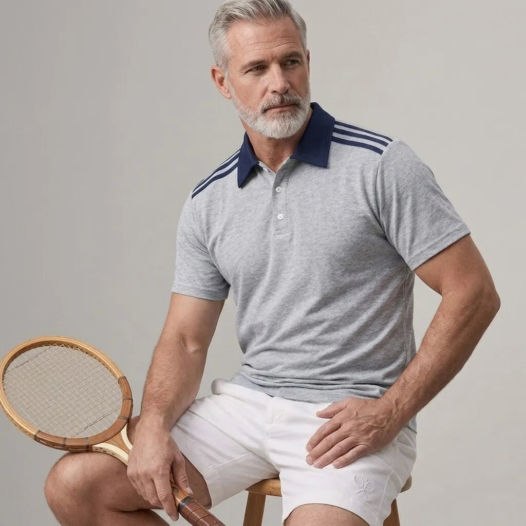 Men's Sporty Contrast Turndown Collar Striped Short Sleeve Polo Shirt