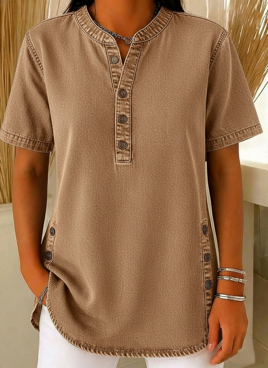 Clearance Sale🔥 Women's V-neck short-sleeved Casual Button-up Loose Denim Top