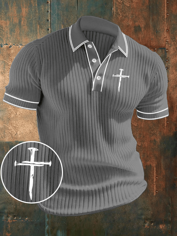 Men's Faith Printed Ribbed Jacquard Casual Polo Shirt