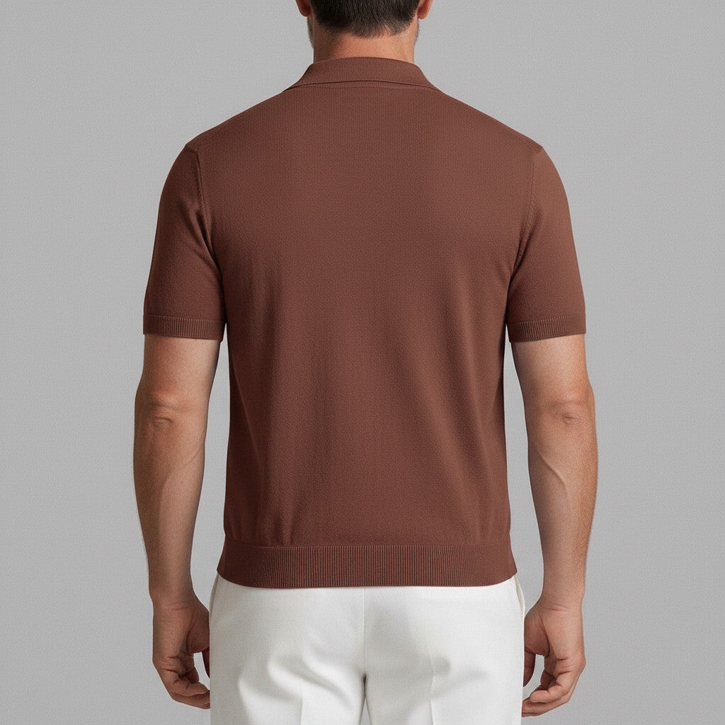 Men's Solid Color Pit Stripe Patch Pocket Knitted Polo Shirt