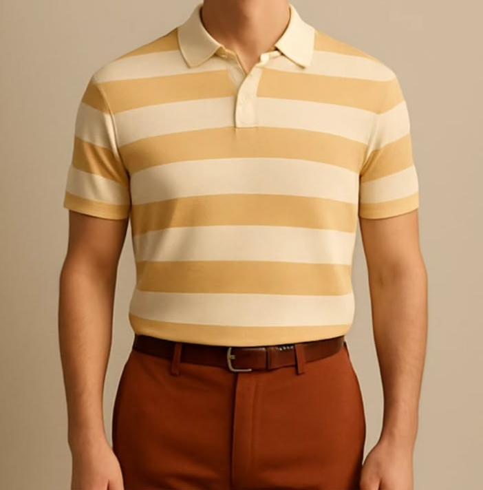 Men's Business Casual Polo Collar Geometric Printed Short-Sleeved Shirt