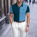 Men's Business Casual Polo Collar Geometric Printed Short-Sleeved Shirt
