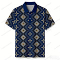 Men's Casual Navy Blue Color Matching Ethnic Style Printed Short Sleeved Polo Shirt