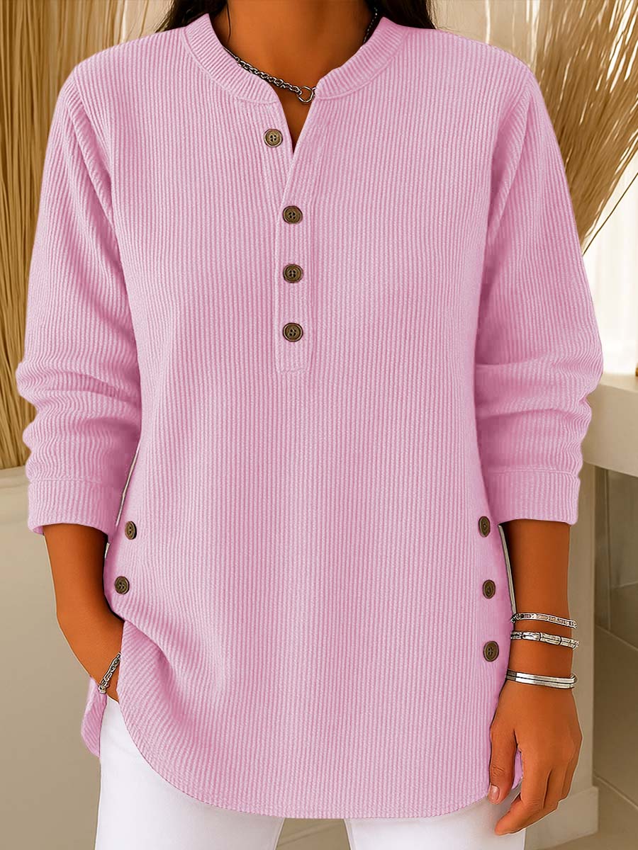 CLEARANCE SALE🔥 Women's Ribbed Button-Detail Henley Top