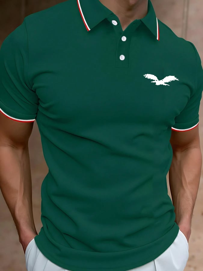 Men's Classic Color Block Casual Eagle Business Fashion Polo Shirt
