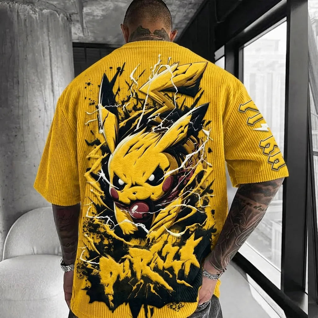 Pokémon Unisex Anime-Style Retro Corduroy Oversized T-Shirt
