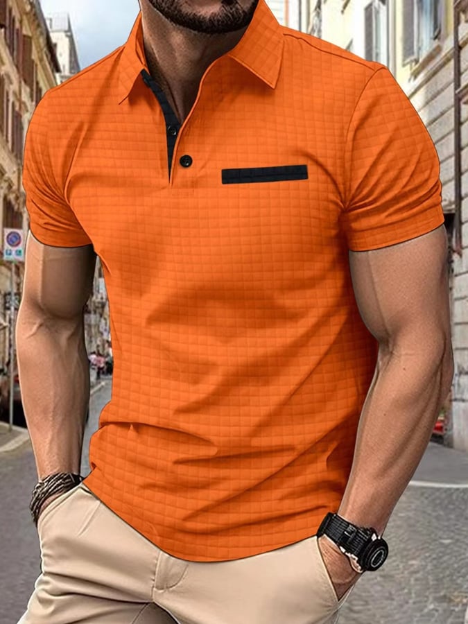 Men's Classic Colorblock Jacquard Checked Lapel Polo Jacket