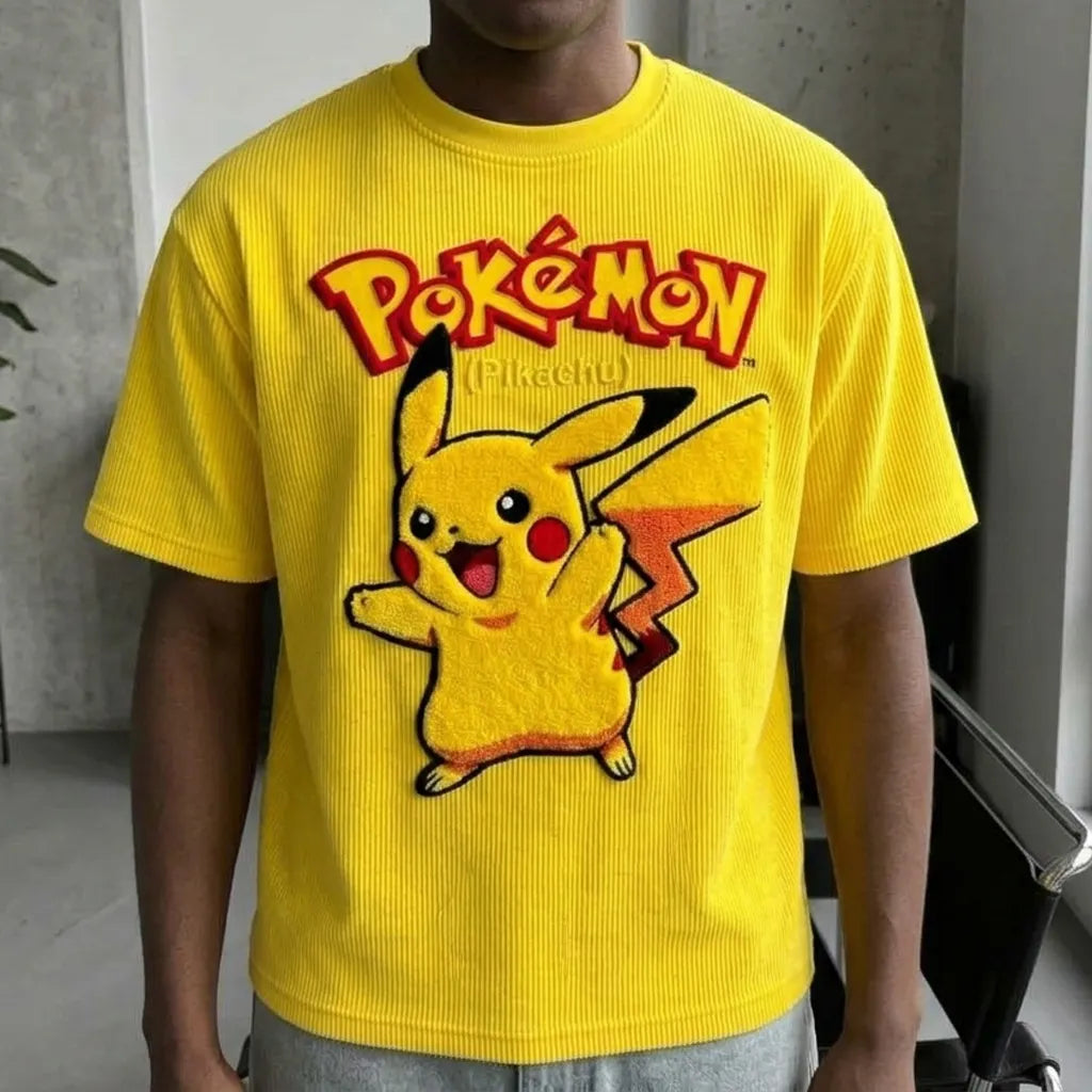 Pokémon Unisex Anime-Style Retro Corduroy Oversized T-Shirt