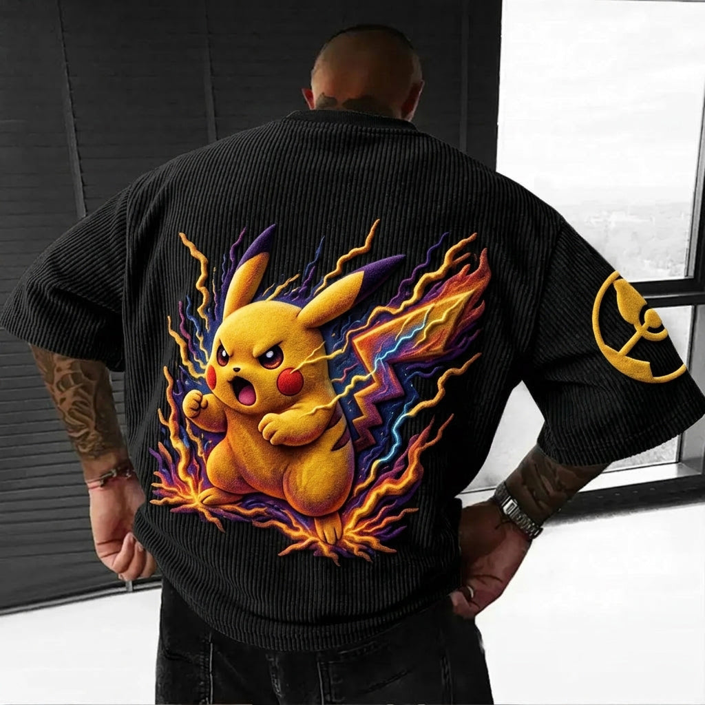 Pokémon Unisex Anime-Style Retro Corduroy Oversized T-Shirt