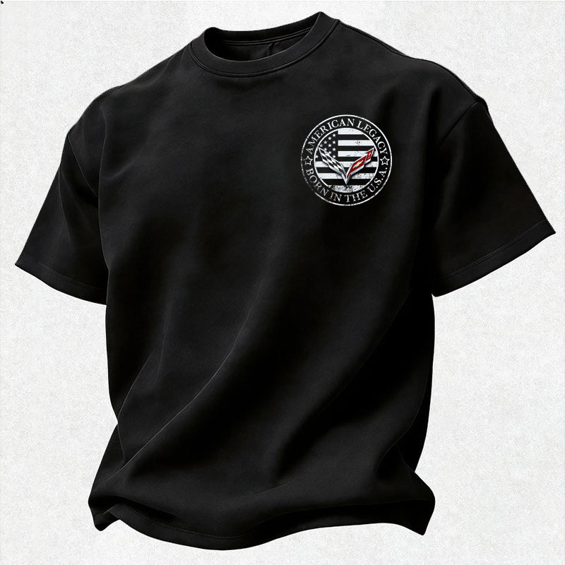 Vette C7 American Legacy Crossed Flags Logo American Flag Vintage Distressed Cotton Print Men's T-Shirt