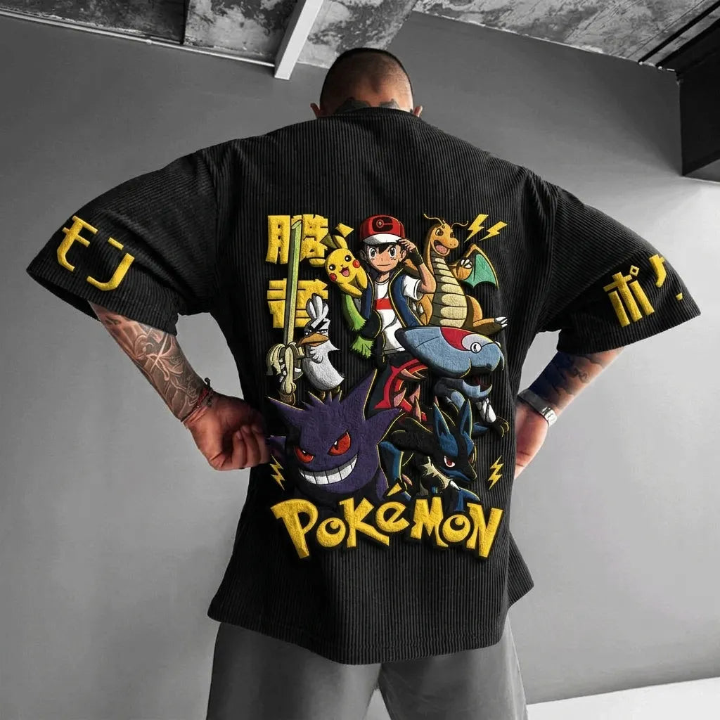 Pokémon Unisex Anime-Style Retro Corduroy Oversized T-Shirt