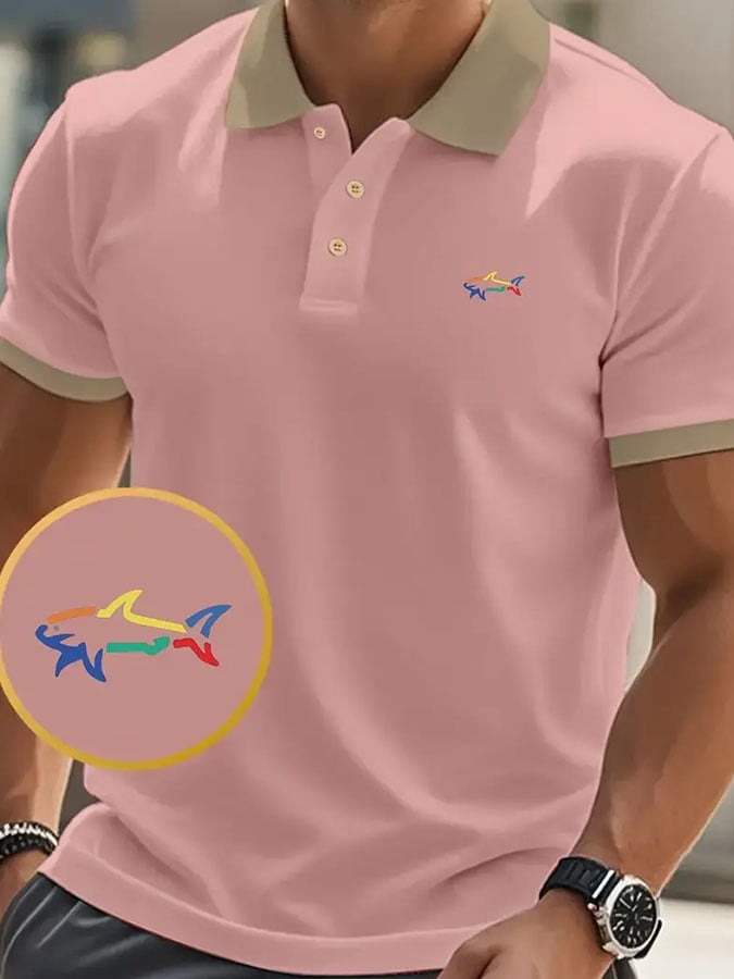 Men's Classic Casual Business Whale Fashion Color Block Polo Shirt
